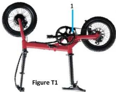 Red bicycle chassis with two wheels and a labeled component (Figure T1), no text or symbols on the diagram itself.