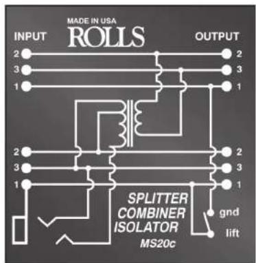 MADE IN USA ROLLS INPUT OUTPUT 2 3 1 2 3 1 2 3 1 SPLITTER COMBINER ISOLATOR MS20c gnd lift