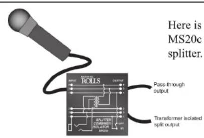 Here is MS20c splitter. ROLL OUTPUT PAS-Through output SPLITTER COMMERER ISOLATION MOUNT Transformer isolated split output