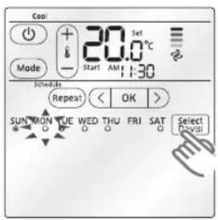 Cool Mode + - Start AM 20.0°C 1:30 Schedule Repeat < > OK > SUN MON TUE WED THU FRI SAT Select Davis