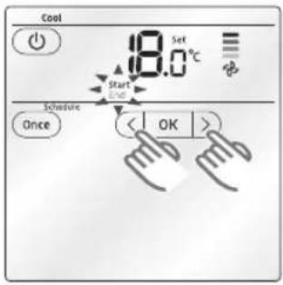 Cool 18.0 Set °C Start End Schedule Once < OK >