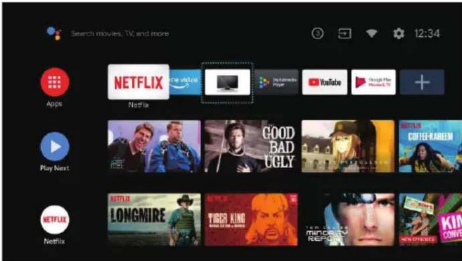 Search movies, TV, and more 12:34 Apps NETFLIX App Play Next NETFLIX Netflix NetFLIX TVGEC KING TIGER KING MINORITY REPORT NEW OFFICE COFFEE KAREEM GOOD BAD UGLY YouTube Google Play Music4. TV + NETFLIX LONGMIRE TIGER KING MINORITY REPORT