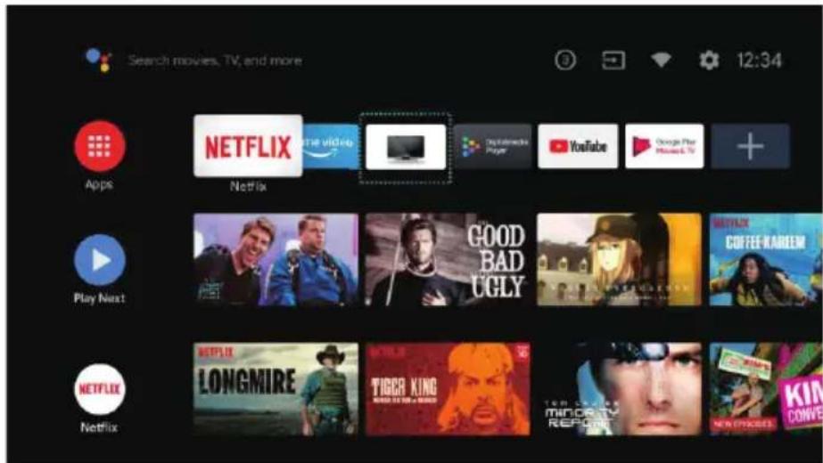 Search movies, TV, and more 12:34 Apps NETFLIX Play Next NETFLIX Netflix ITC video games Top Interactive Player YouTube Google Play Movies & TV + GOOD BAD CGLY NETFLIX COFFEE KARBEEM LONGMIRE TIGER KING MINORITY REPORT NEW OFFICES KING CONVEE