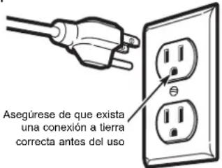 Asegúrese de que exista una conexión a tierra correcta antes del uso