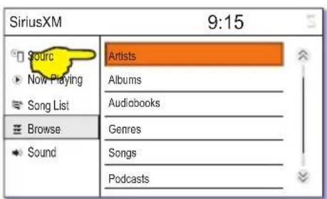 SiriusXM 9:15 Sourc Now Playing Song List Browse Sound Artists Albums Audiobooks Genres Songs Podcasts