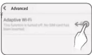 Advanced Adaptive Wi-Fi This function is enabled off. Any SIM card has been installed.