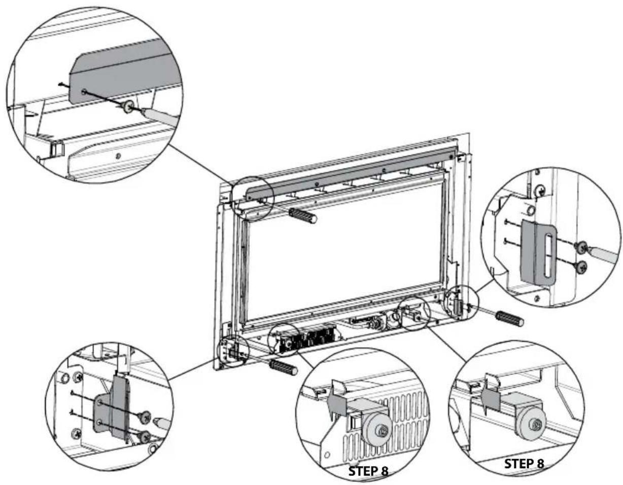 Technical diagram of a mechanical assembly with labeled steps and component views
