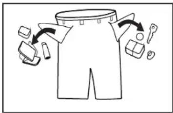 Diagram illustrating a garment pattern with labeled parts and directional arrows indicating movement or processing steps.