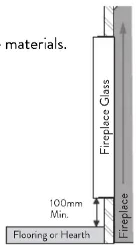 materials. Fireplace Glass 100mm Min. Flooring or Hearth Fireplace