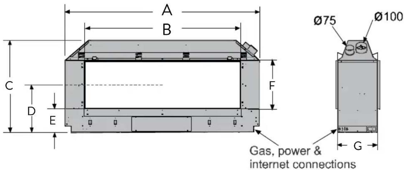 A B C D E F Gas, power & internet connections Ø75 Ø100 G
