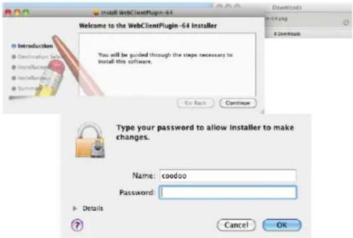 Install WebClientPlugin-64 Welcome to the WebClientPlugin-64 Installer Introduction Destination Setup InstallAccess InstallAccess Summary You will be guided through the steps necessary to install this software. Co Rack Continue Download: Edit page 8 Downloads Type your password to allow installer to make changes. Name: coodoo Password: Details Cancel OK