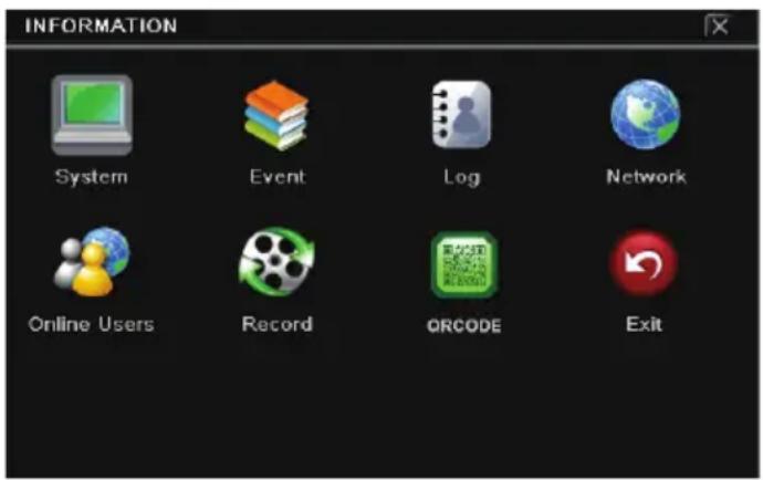 INFORMATION System Event Log Network Online Users Record ORCODE Exit