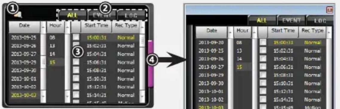 1 Date Hour Start Time Rec Type 2013-09-25 08 15:00:31 Normal 2013-09-26 13 15:02:31 Normal 2013-09-27 14 15:04:31 Normal 2013-09-28 15 15:06:31 Normal 2013-09-30 15:08:31 Normal 2013-10-01 15:10:31 Normal 2013-10-02 15:12:31 Normal 2013-10-03 15:14:31 Normal ALL EVENT LOC Date Hour Start Time Rec Type 2013-09-20 08 15:00:31 Normal 2013-09-25 13 15:02:31 Normal 2013-09-26 14 15:04:31 Normal 2013-09-27 15 15:06:31 Normal 2013-09-29 15:08:31 Normal 2013-09-30 15:10:31 Normal 2013-10-01 15:12:31 Normal 2013-10-02 15:14:31 Normal 2013-10-03 15:15:49 Motion