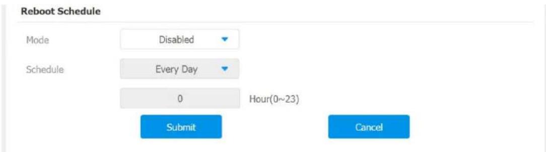 Reboot Schedule Mode Disabled Schedule Every Day 0 Hour(0~23) Submit Cancel