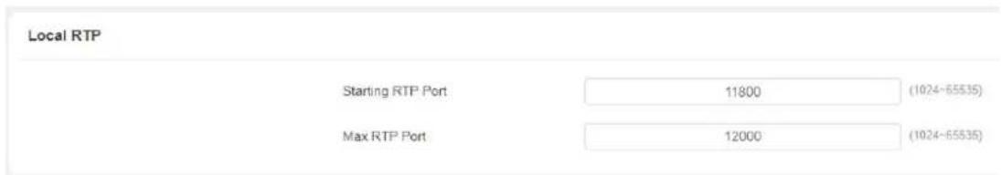 Local RTP Starting RTP Port 11800 (1024-65535) Max RTP Port 12000 (1024-65535)