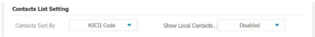 Contacts List Setting Contacts Sort By ASCII Code Show Local Contacts... Disabled