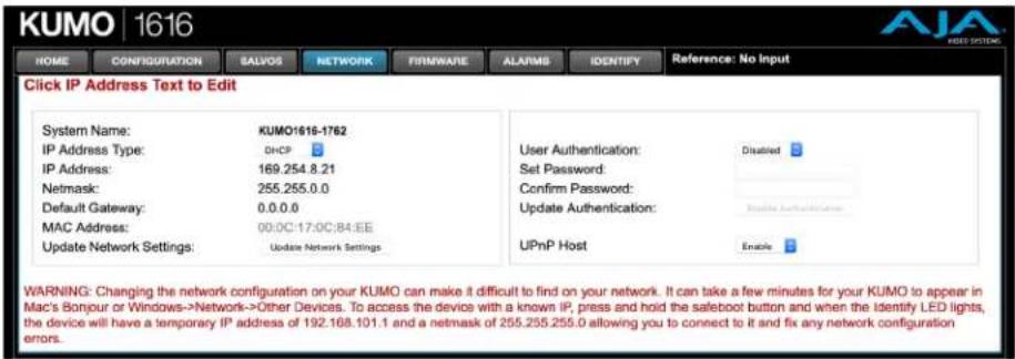 AJA KUMO 6464 - Static IP Configuration - 1