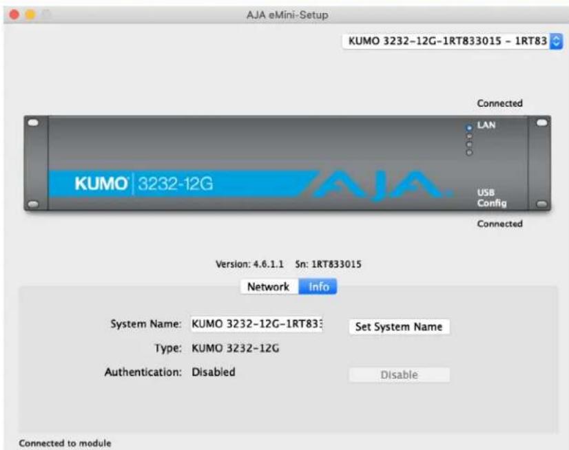 AJA KUMO 6464 - Info Tab Screen - 1