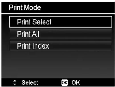 Print Mode Print Select Print All Print Index Select OK OK