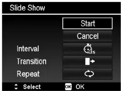 Slide Show Start Cancel Interval Transition Repeat Select OK OK