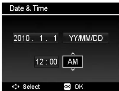 Date & Time 2010.1.1 YY/MM/DD 12:00 AM Select OK OK