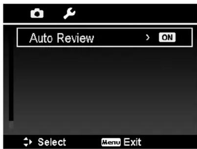 Auto Review > ON Select Menu Exit