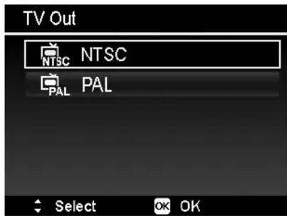 TV Out NTSC NTSC PAL PAL Select OK OK