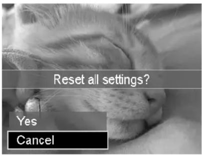 Reset all settings? Yes Cancel