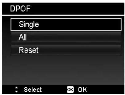 DPOF Single All Reset Select OK OK