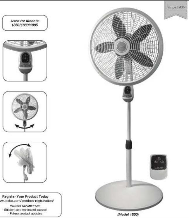 Lasko 1880 - 18" Remote Control Pedestal Fan Instruction Manual - 1