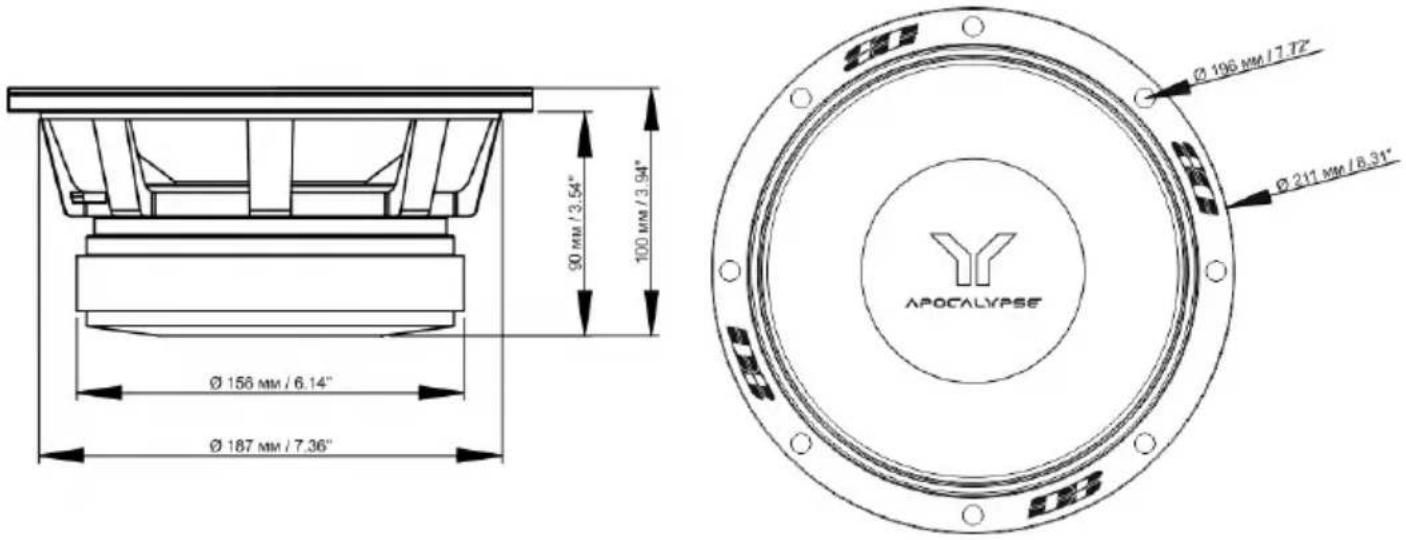 Ø 156 MM / 6.14" Ø 187 MM / 7.36" 90 MM / 3.54" 100 MM / 3.94" Ø 196 MM / 7.72" Ø 211 MM / 8.31" APOCALYPSE