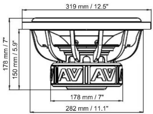 319 mm / 12.5" 178 mm / 7" 150 mm / 5.9" AV AV 178 mm / 7" 282 mm / 11.1"