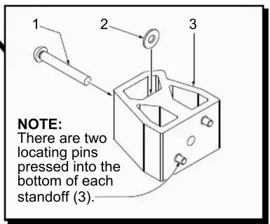 NOTE: There are two locating pins pressed into the bottom of each standoff (3).