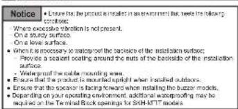Notice ■ Ensure that the procedure is made in an environment that needs the following conditions. When excessive ventilation is not present. On a study surface. On a level surface. ■ When it is necessary to waterproof the backside of the installation surface; ■ Provide a sealant seating around the n…