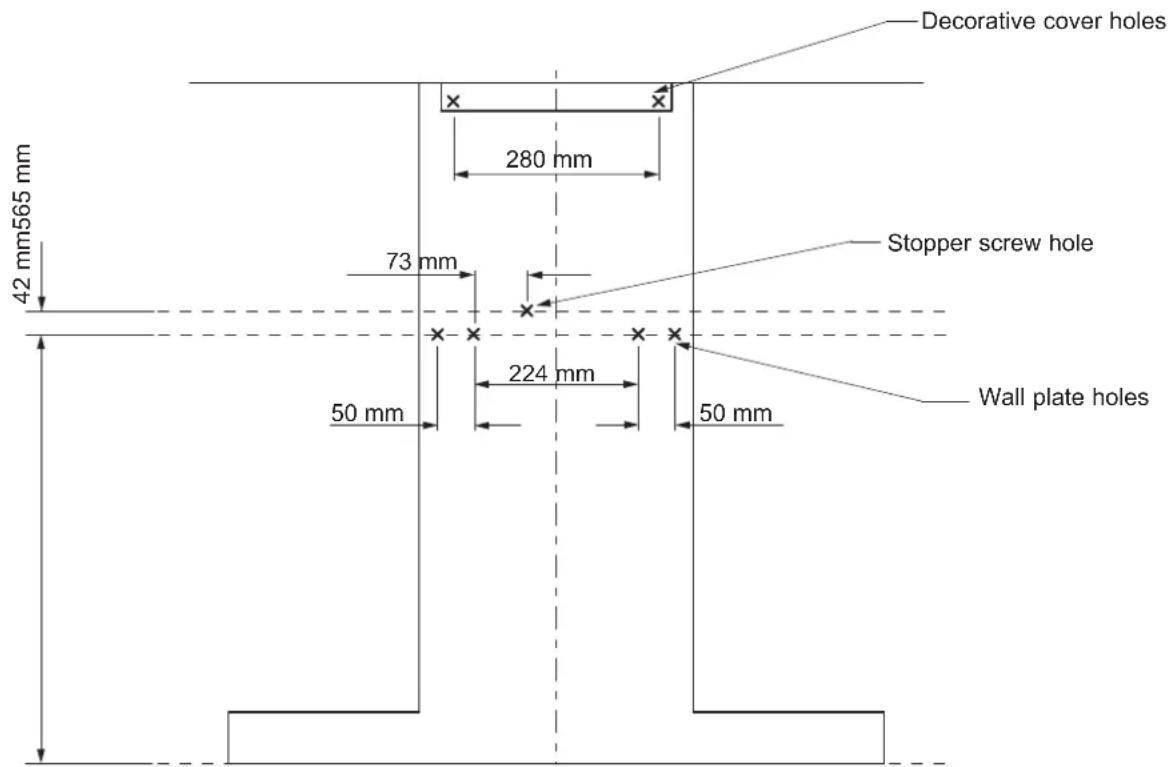 Decorative cover holes 280 mm 73 mm 42 mm565 mm 224 mm 50 mm 50 mm Stopper screw hole Wall plate holes
