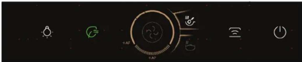 Smart home control interface with icons for lighting, weather, alarm, and power button