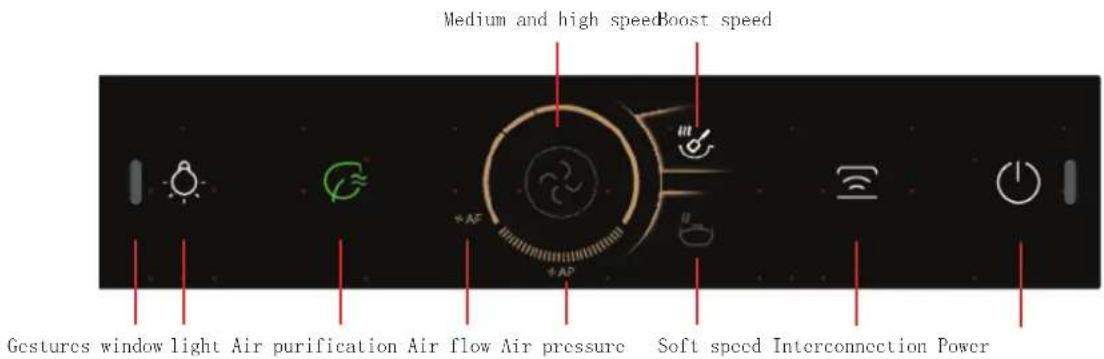Medium and high speedBoost speed Gestures window light Air purification Air flow Air pressure Soft speed Interconnection Power