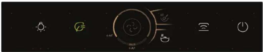Smart home control interface icons including alarm, weather, and power buttons