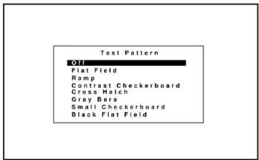 Test Pattern Off Flat Field Ramp Contrast Checkerboard Cross Hatch Gray Bars Small Checkerboard Black Flat Field