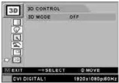 3D 3D CONTROL 3D MODE OFF EXIT → SELECT MOVE CVI DIGITAL1 1920x1080p/60Hz
