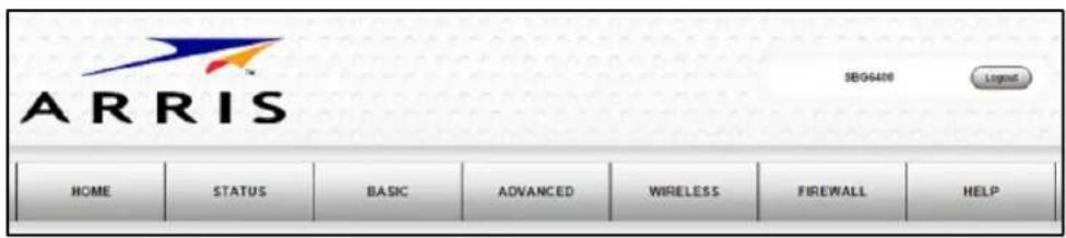 ARRIS SBG6400 Legend HOME STATUS BASIC ADVANCED WIRELESS FIREWALL HELP