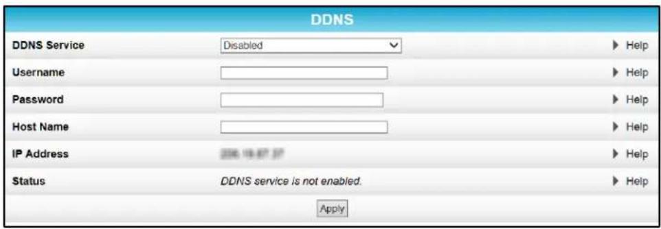 DDNS DDNS Service Disabled Help Username Help Password Help Host Name Help IP Address 2006.19.87.37 Help Status DDNS service is not enabled. Help Apply
