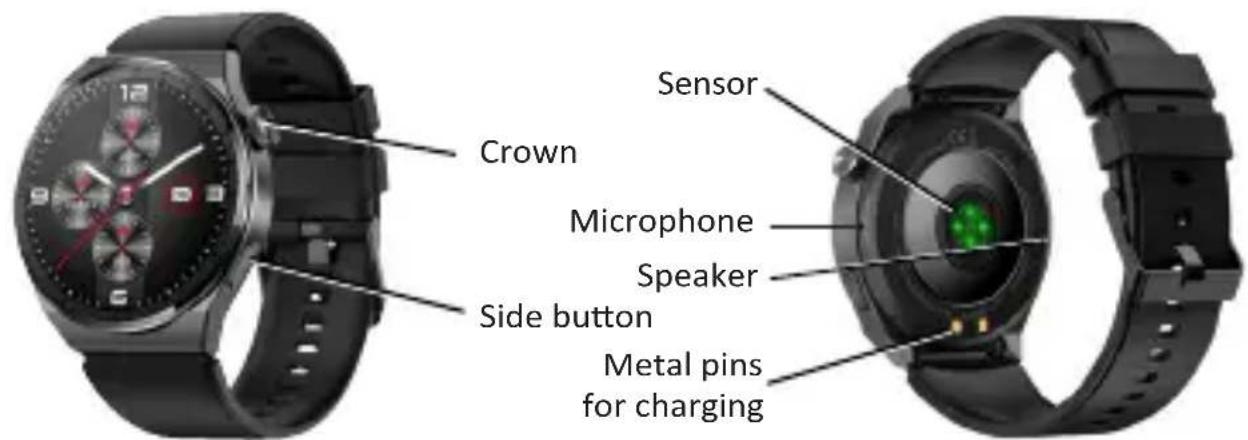 Crown Sensor Microphone Speaker Side button Metal pins for charging
