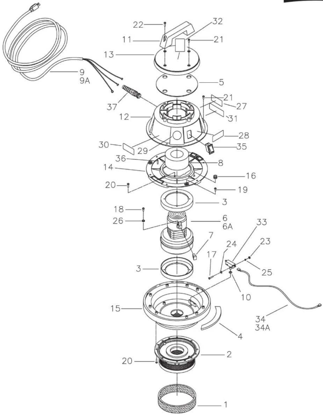 Exploded view diagram of a mechanical assembly with numbered parts and labeled connectors