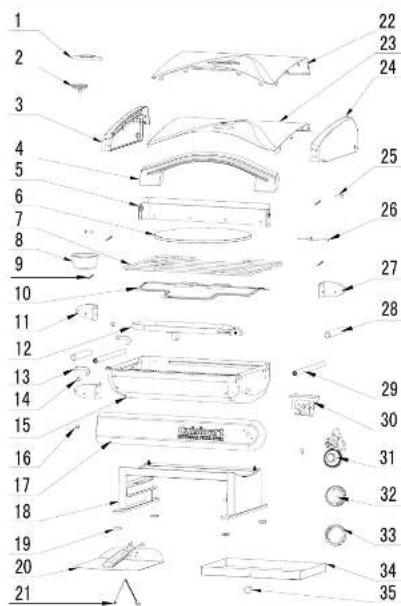 Exploded view diagram of a car body with numbered parts and component labels