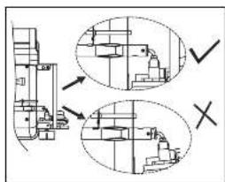 Technical diagram showing cross-sectional views of a mechanical assembly with labeled components and checkmark indicators