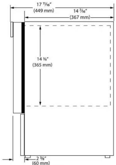 17 1½″ (449 mm) 14 7½″ (367 mm) 14 ¾″ (365 mm) 2 ¾″ (60 mm)