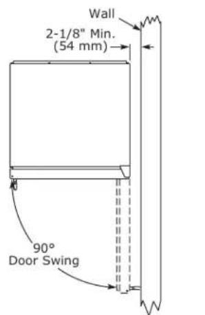 Wall 2-1/8" Min. (54 mm) 90° Door Swing