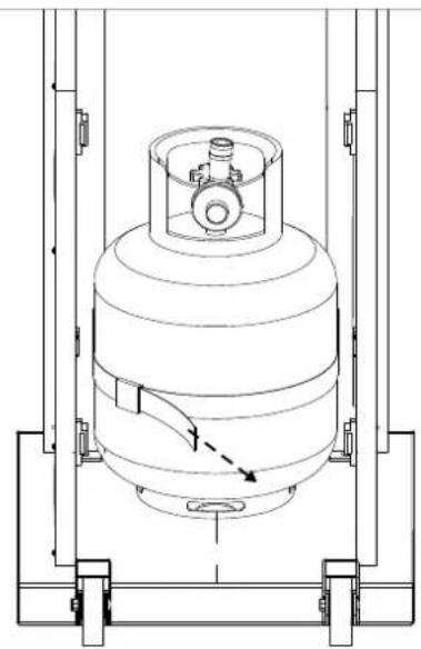 Technical line drawing of a cylindrical industrial vessel with internal components and mounting brackets (no text or symbols)