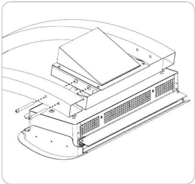 Technical line drawing of a mechanical device with mounting bracket and ventilation grilles (no text or symbols)